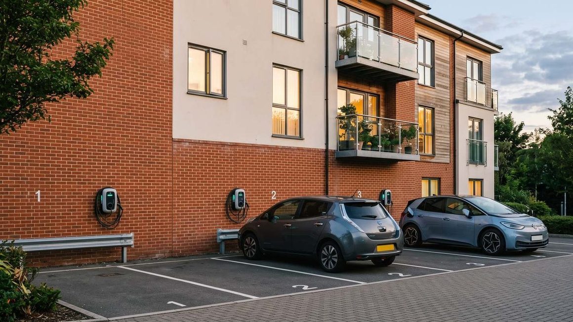 EV chargepoints in the car park of a block of flats, paid for with the chargepoint grant