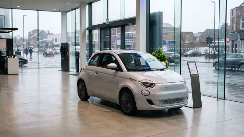 New electric car in a UK showroom, priced with the Electric Car Grant